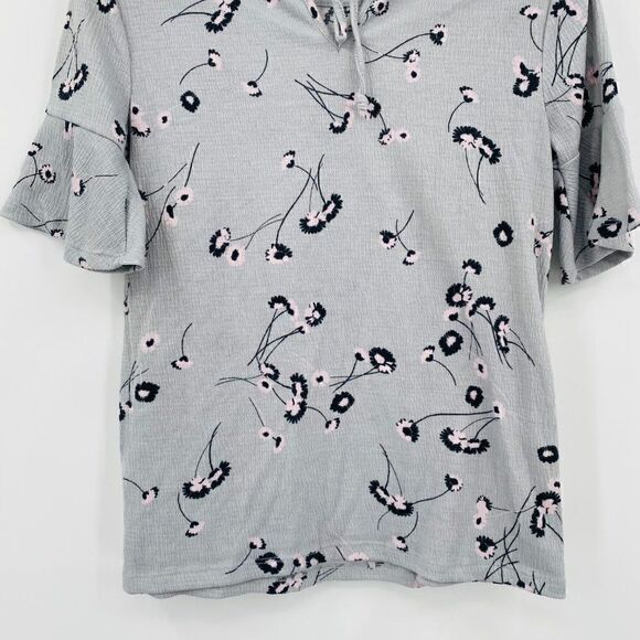 LC Lauren Conrad Size Small Gray Purple Floral Short Sleeve Boho Knit Top - Picture 9 of 9